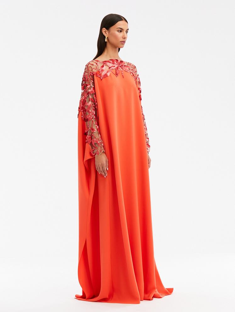 Sequin Embroidered Illusion Neck & Sleeve Caftan