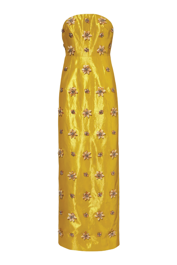 Lorena Dress Gold Embellished Metallic Taffeta