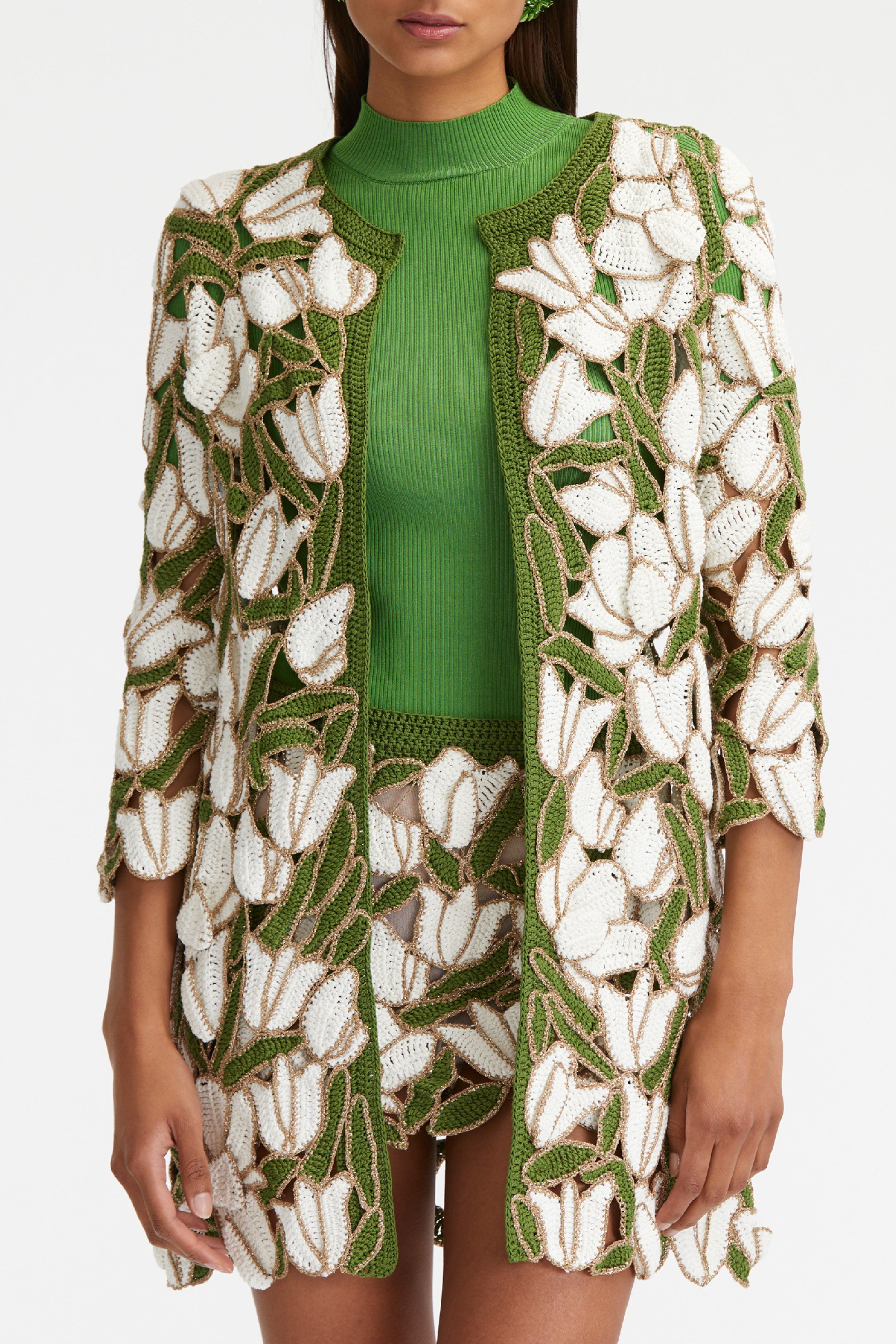 Tulip & Leaves Crochet Coat