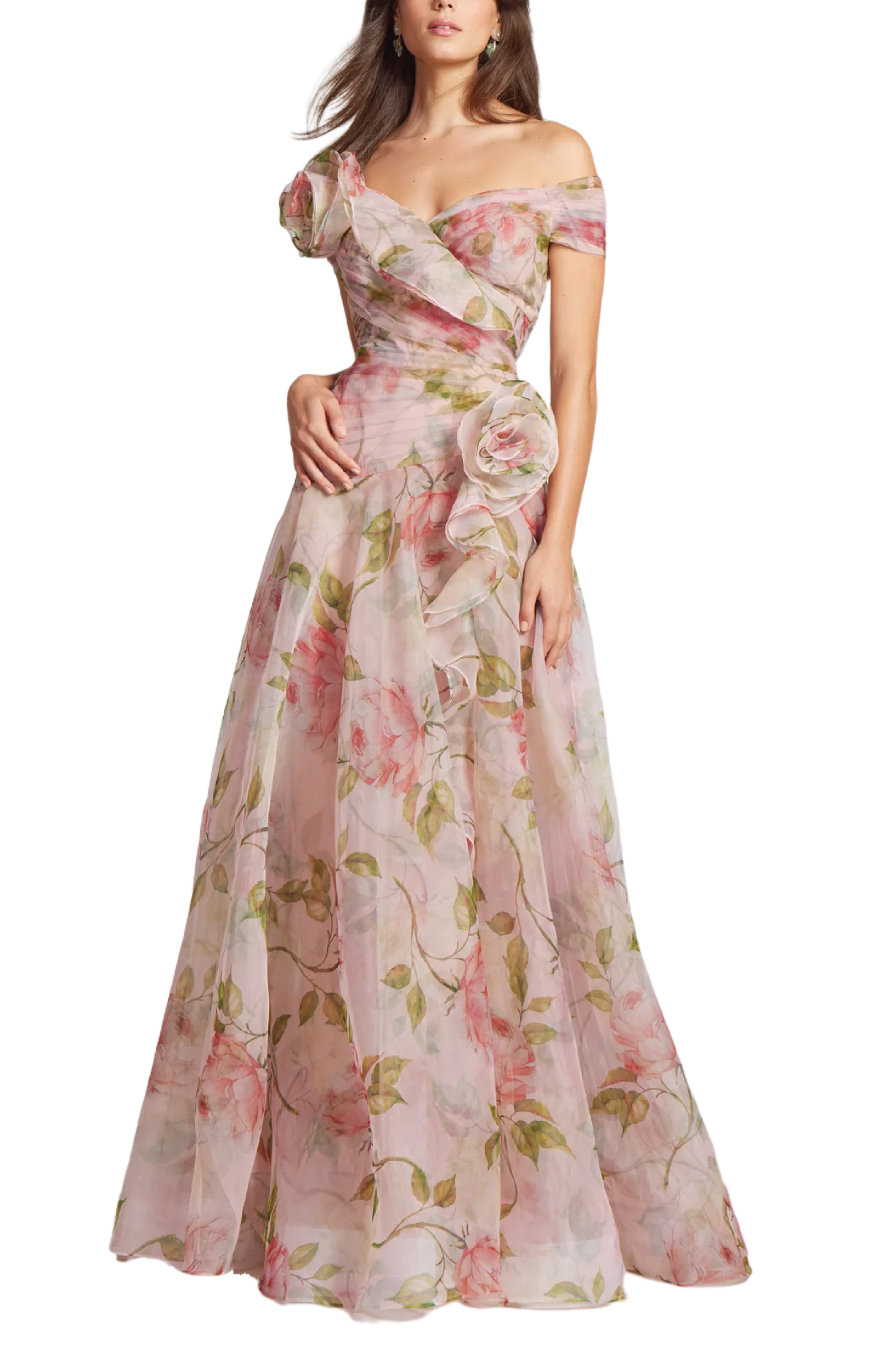 Off The Shoulder Organza Floral Gown