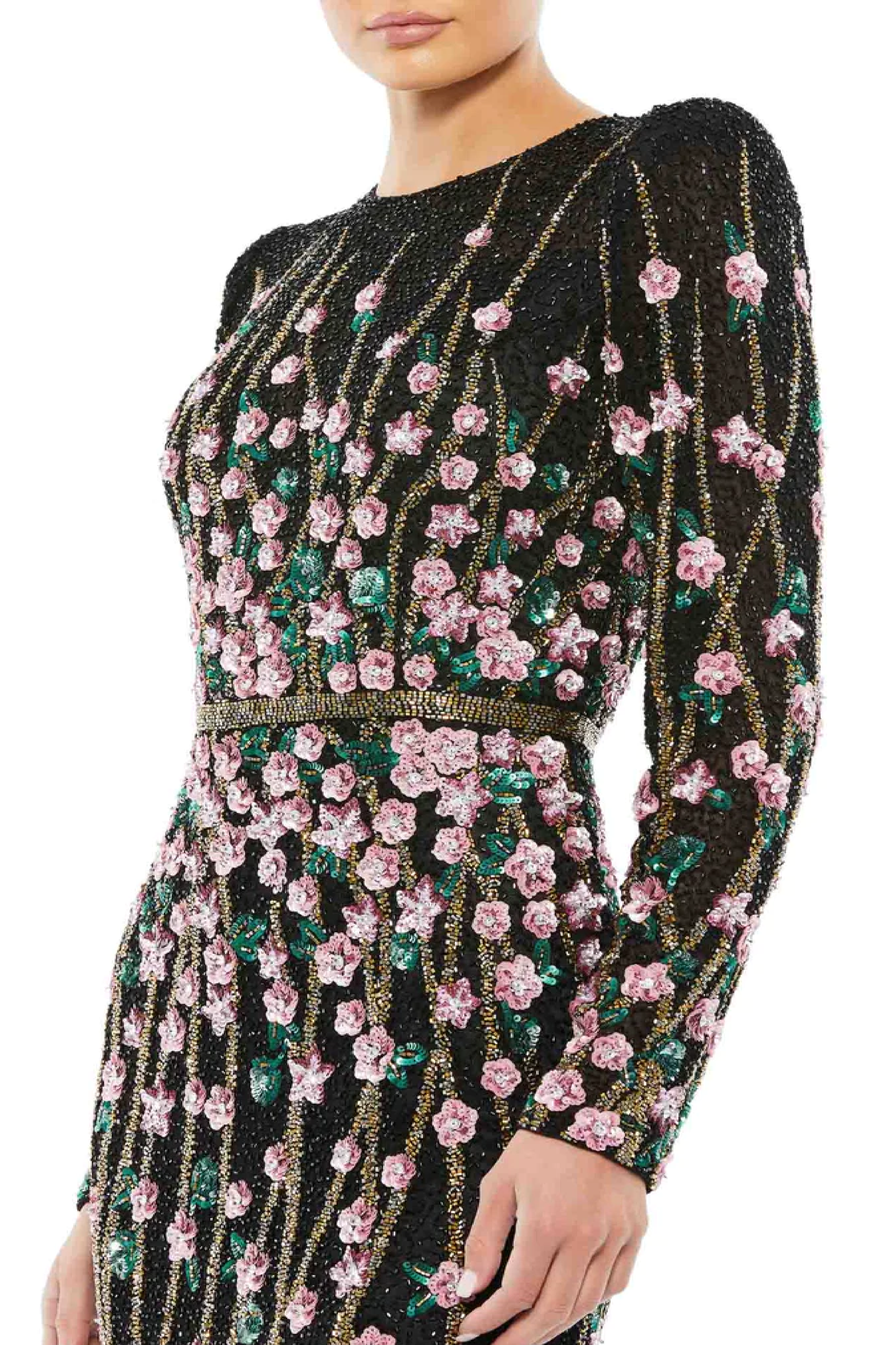 Pristine Round Neckline Sequined Floral Dress