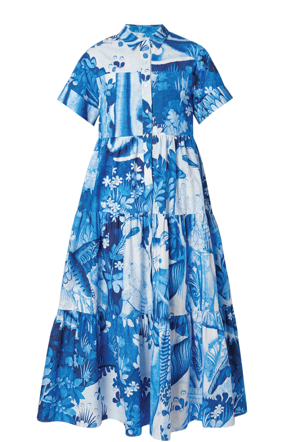 Short Sleeve Midi Shirt Dress with Tiered Hem