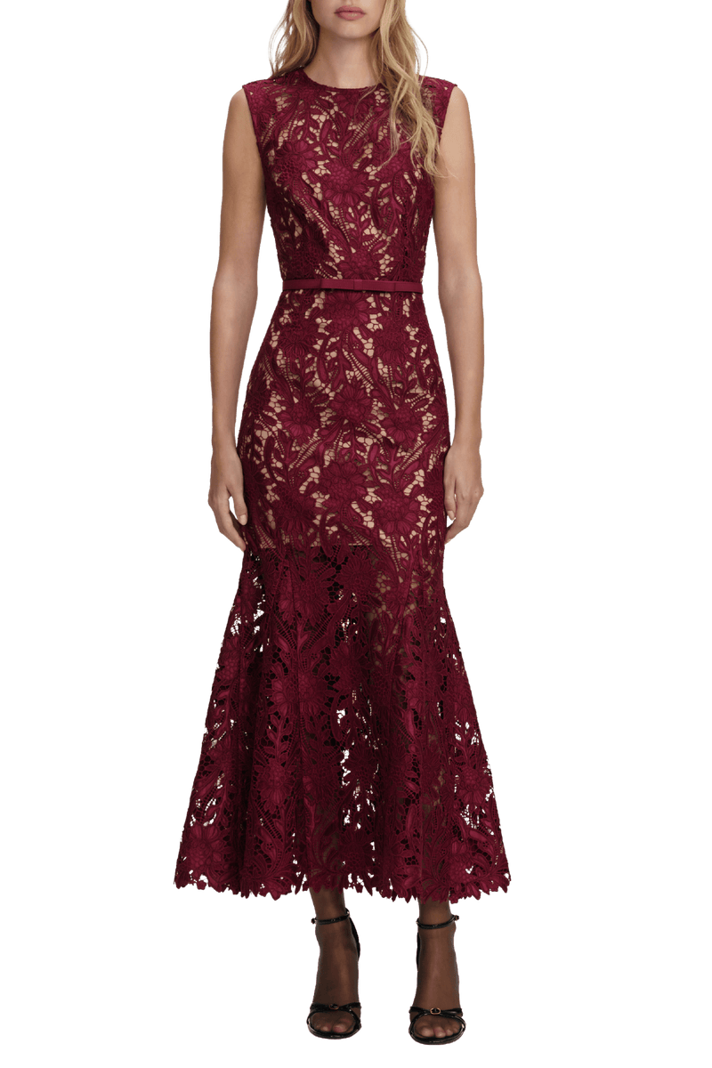 what color of shoes goes with burgundy dress Berry Lace Midi Dress– Teuta Matoshi main image 0