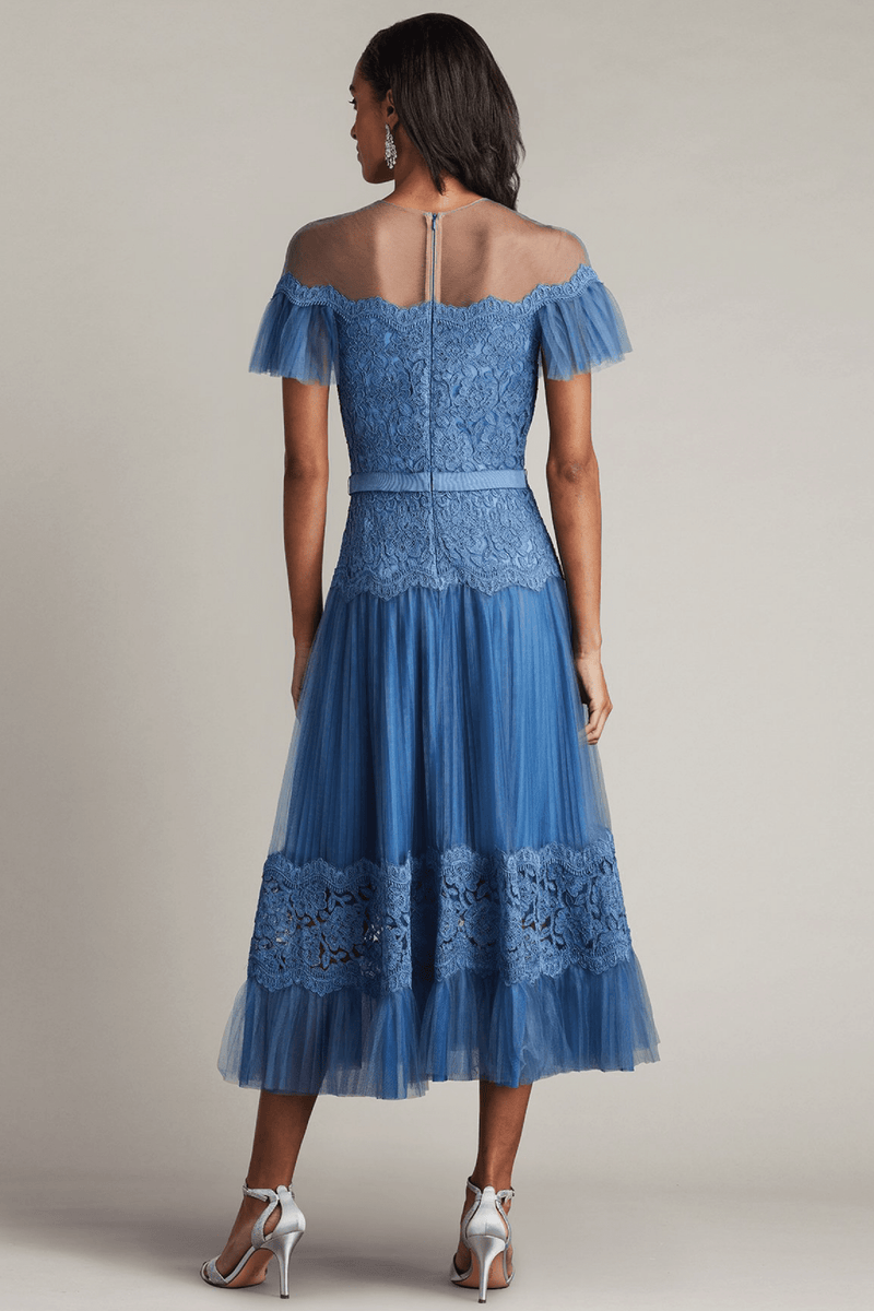 Tadashi - Elise Embroidered Pleated Tulle Midi Dress | AL BOUSHIYA
