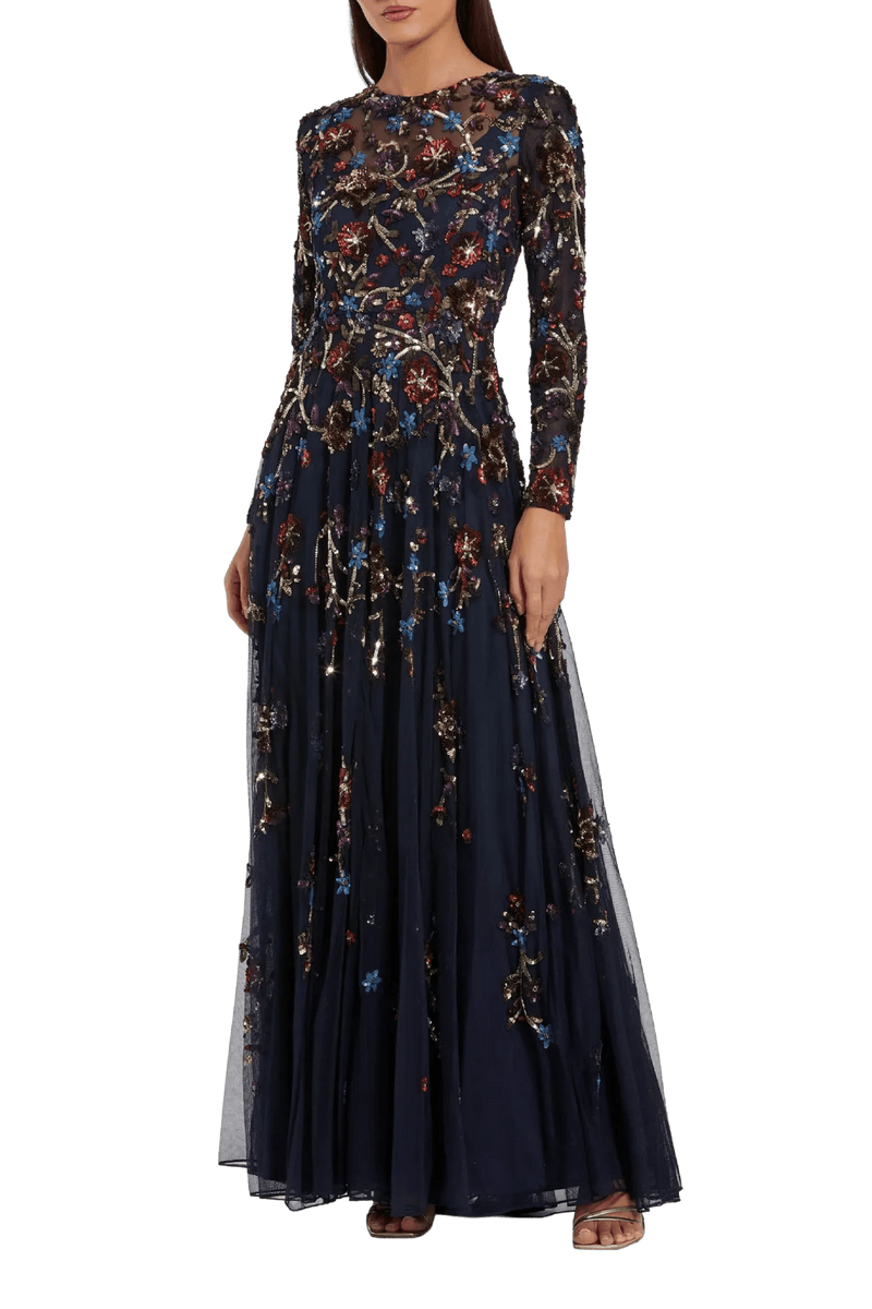 navy beaded maxi dress self-portrait - Blue Beaded Sequin Lace Maxi Dress