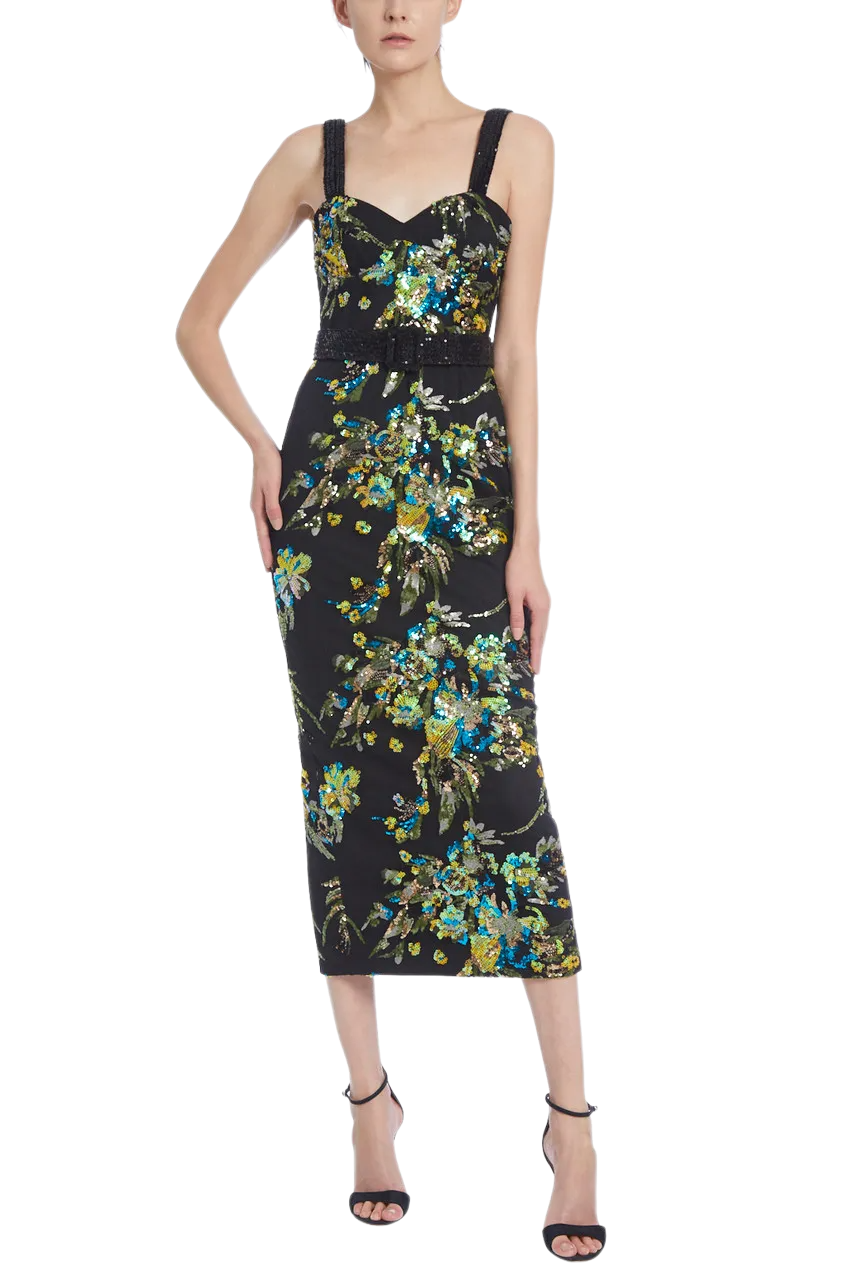 Floral Embroidery Belted Midi