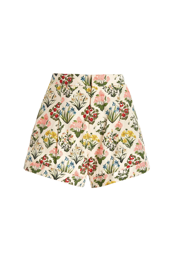 Toronjil Pleated Floral Cotton Shorts
