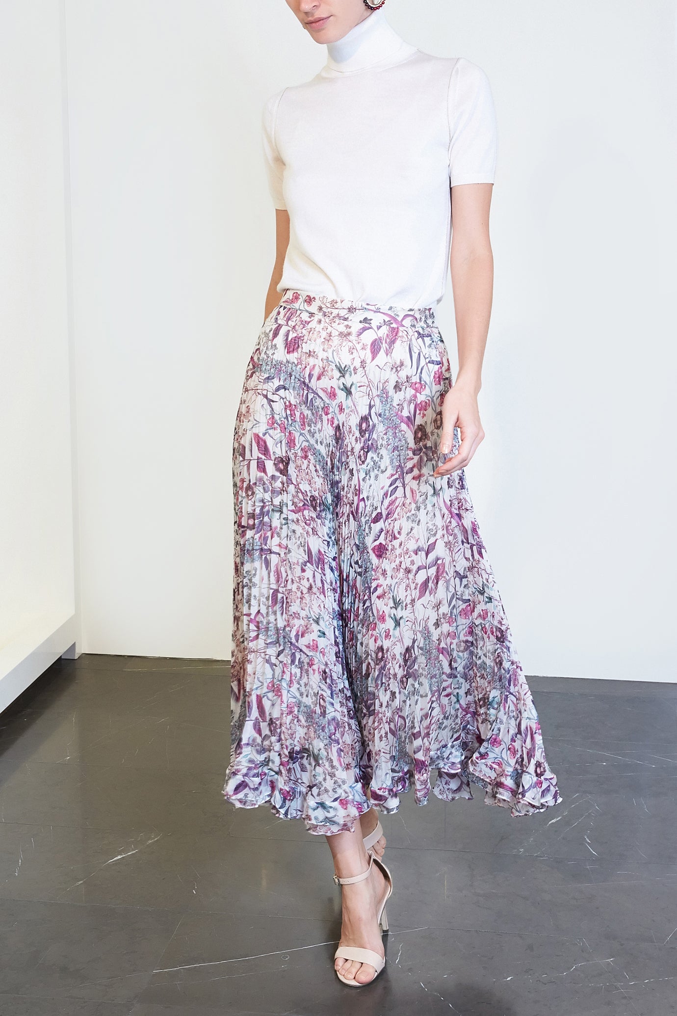 Floral Plissè Silk Skirt