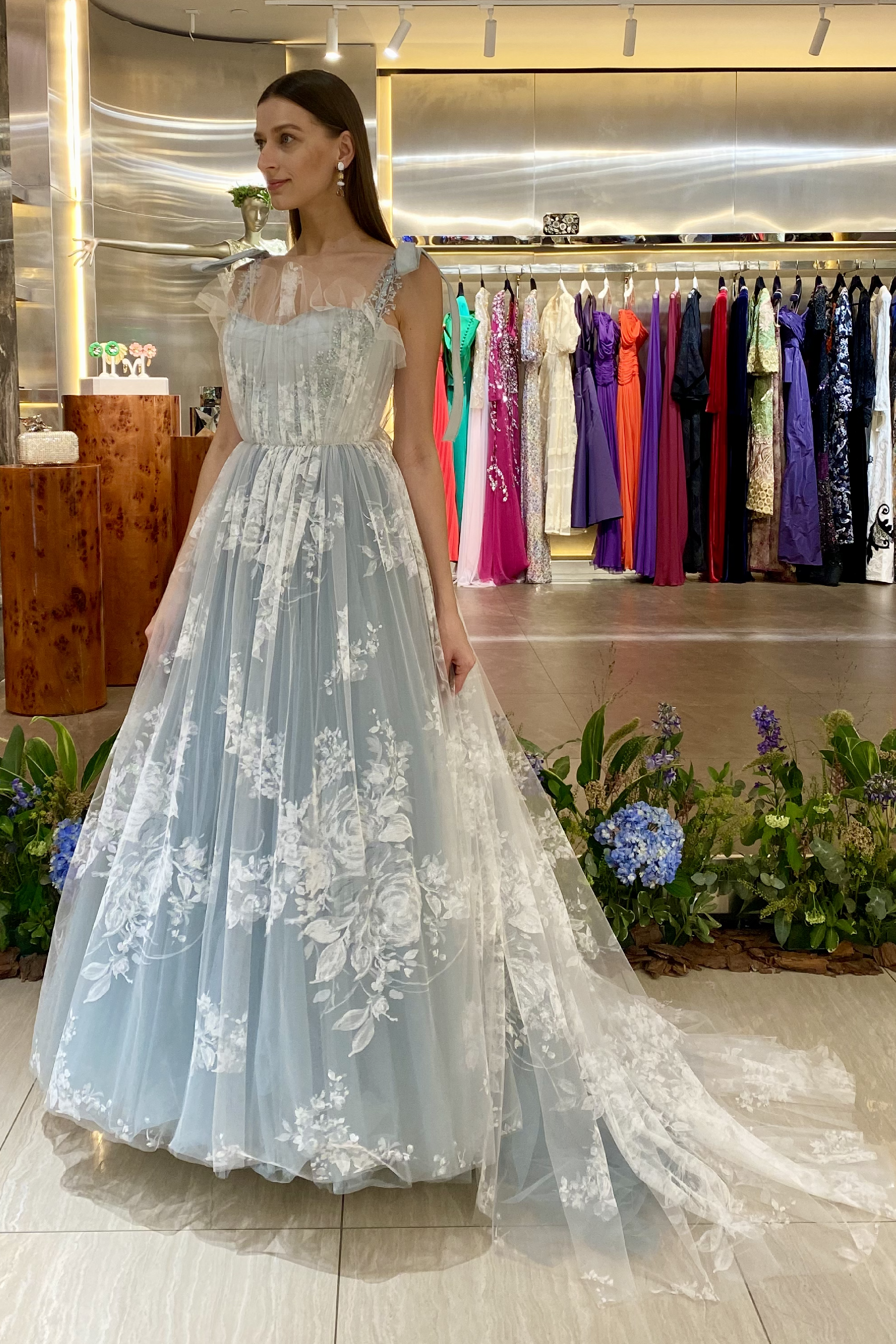 Hand Painted Tulle & Taffeta Ball Gown