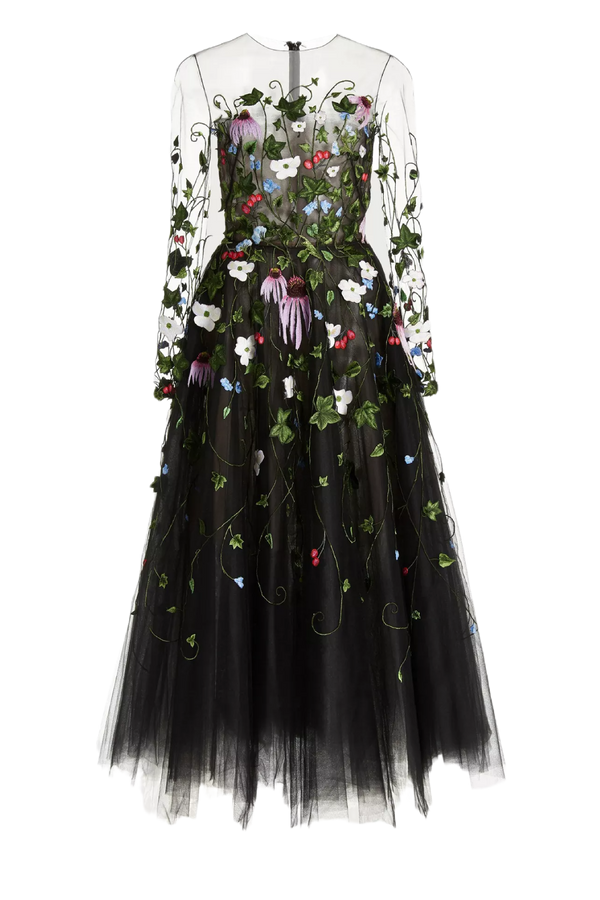 Floral Threadwork Midi Dress