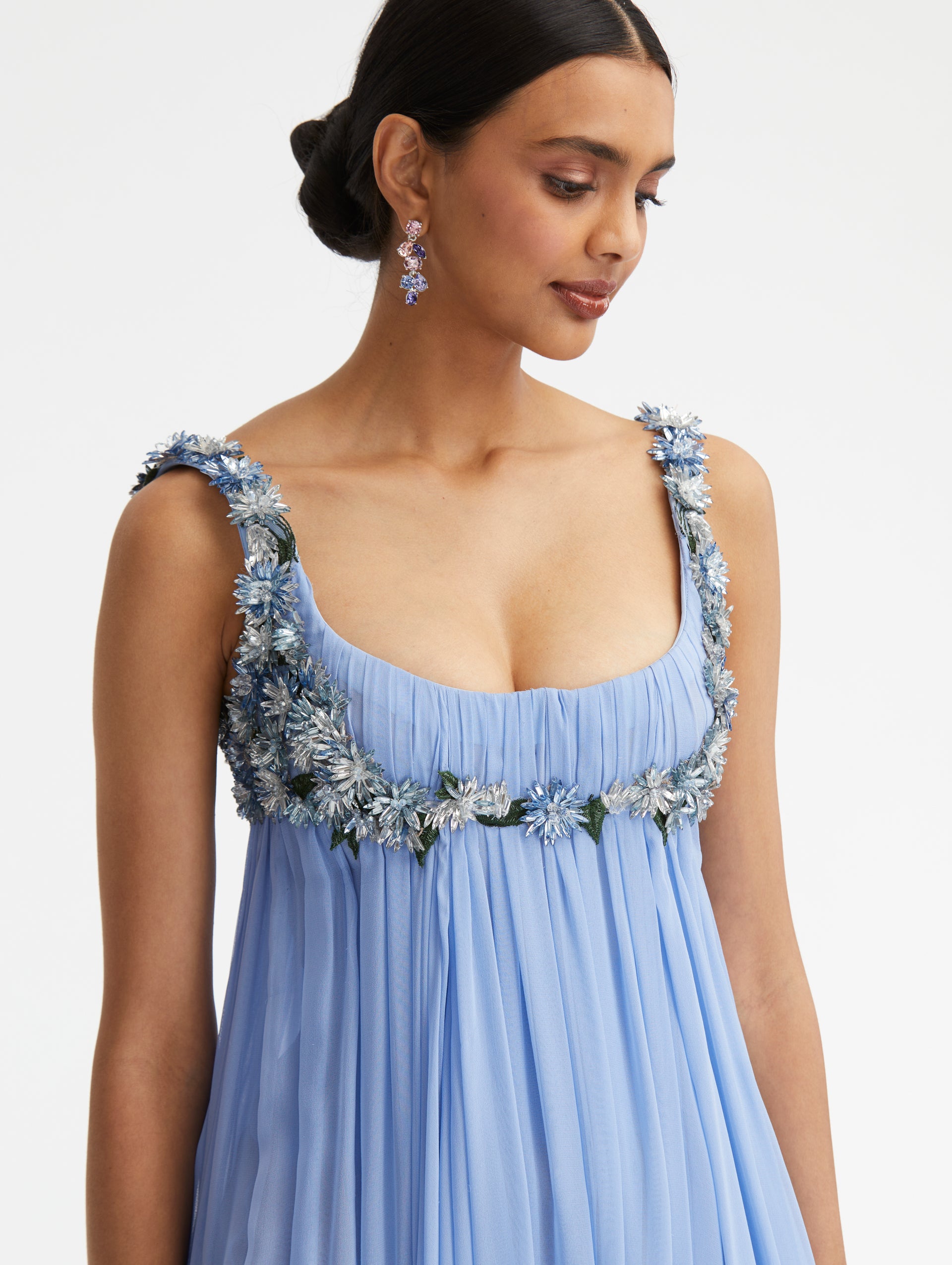 Crystal Hydrangea Embroidered Chiffon Gown