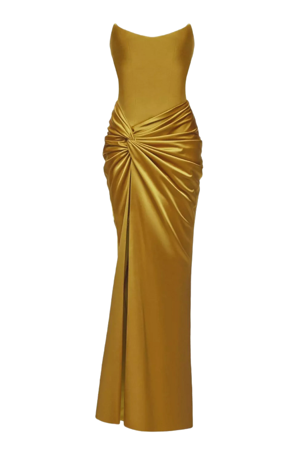 Satin Corset Maxi Dress with Draped Skirt