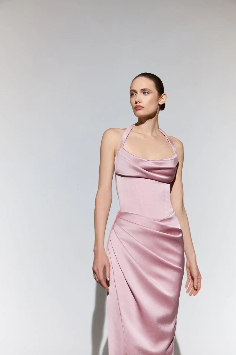 Draped Satin Gown with Straps