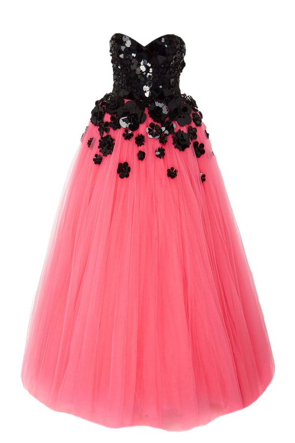 Encrusted Flower Tulle Gown