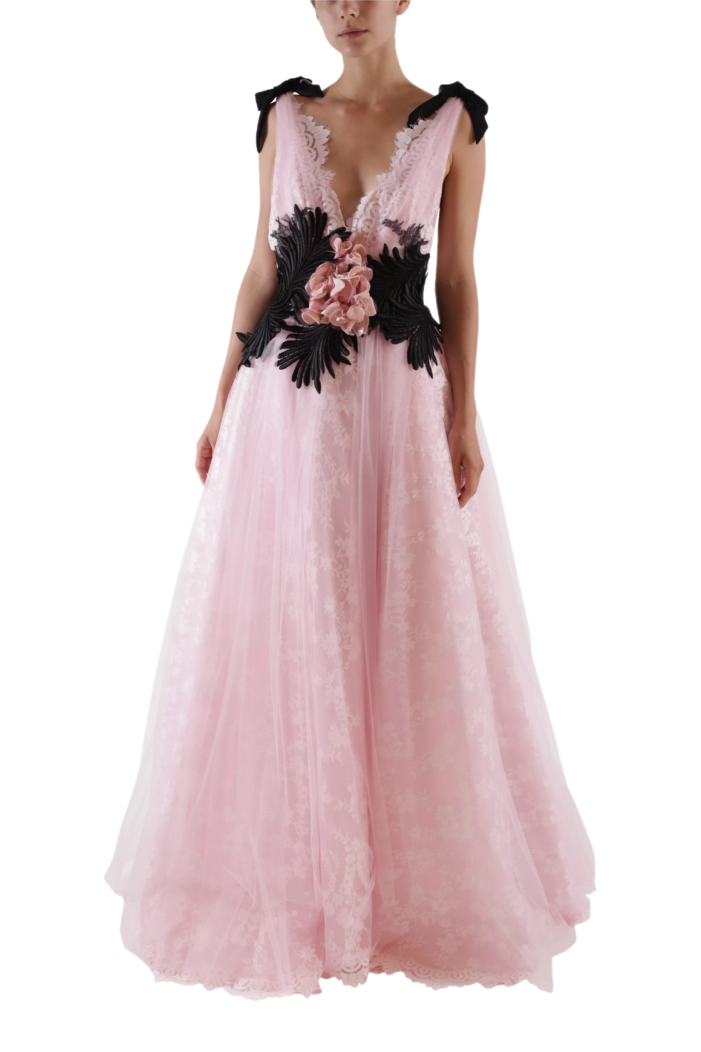 V-Neck Lace & Tulle Ball Gown