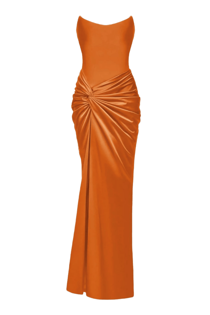 Rasario - Satin Corset Maxi Dress with Draped Skirt