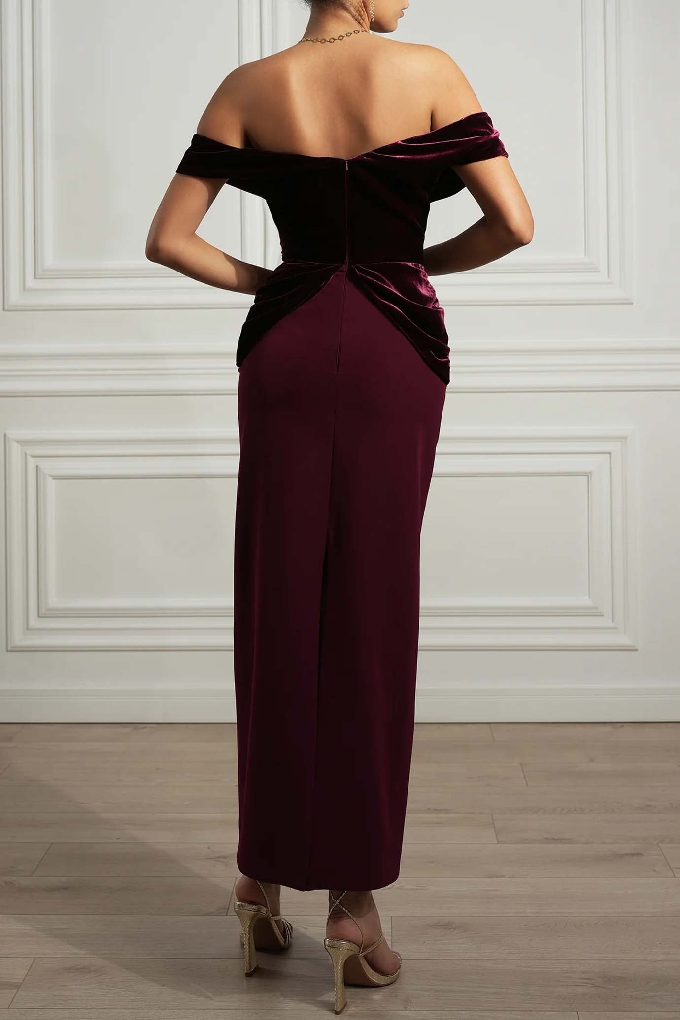 Siri Burgundy Velvet and Crepe Dress