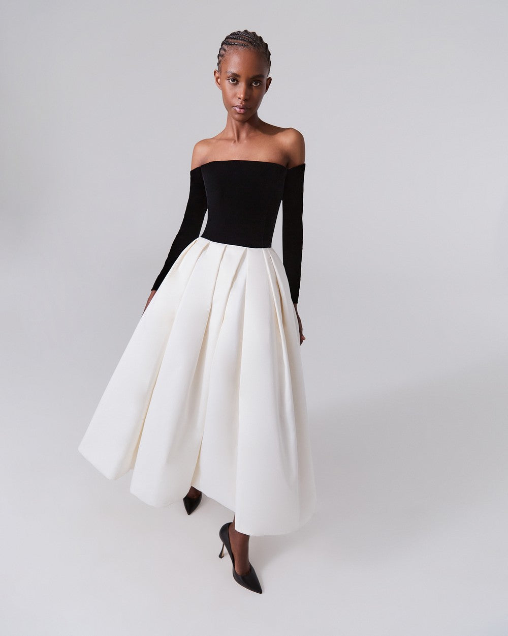Off-The-Shoulder Combo Midi Dress ‌
