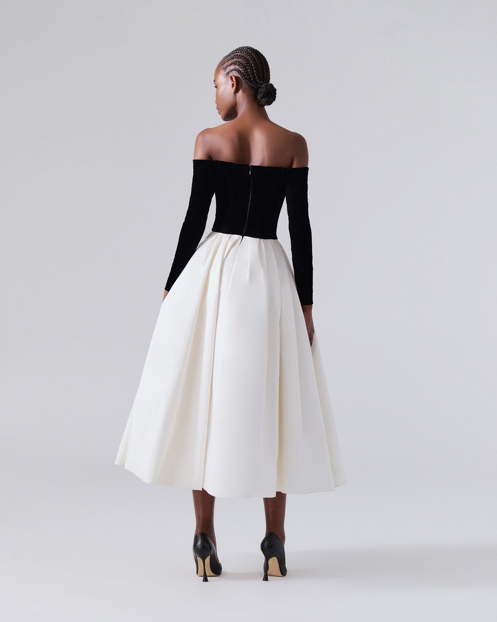 Off-The-Shoulder Combo Midi Dress ‌