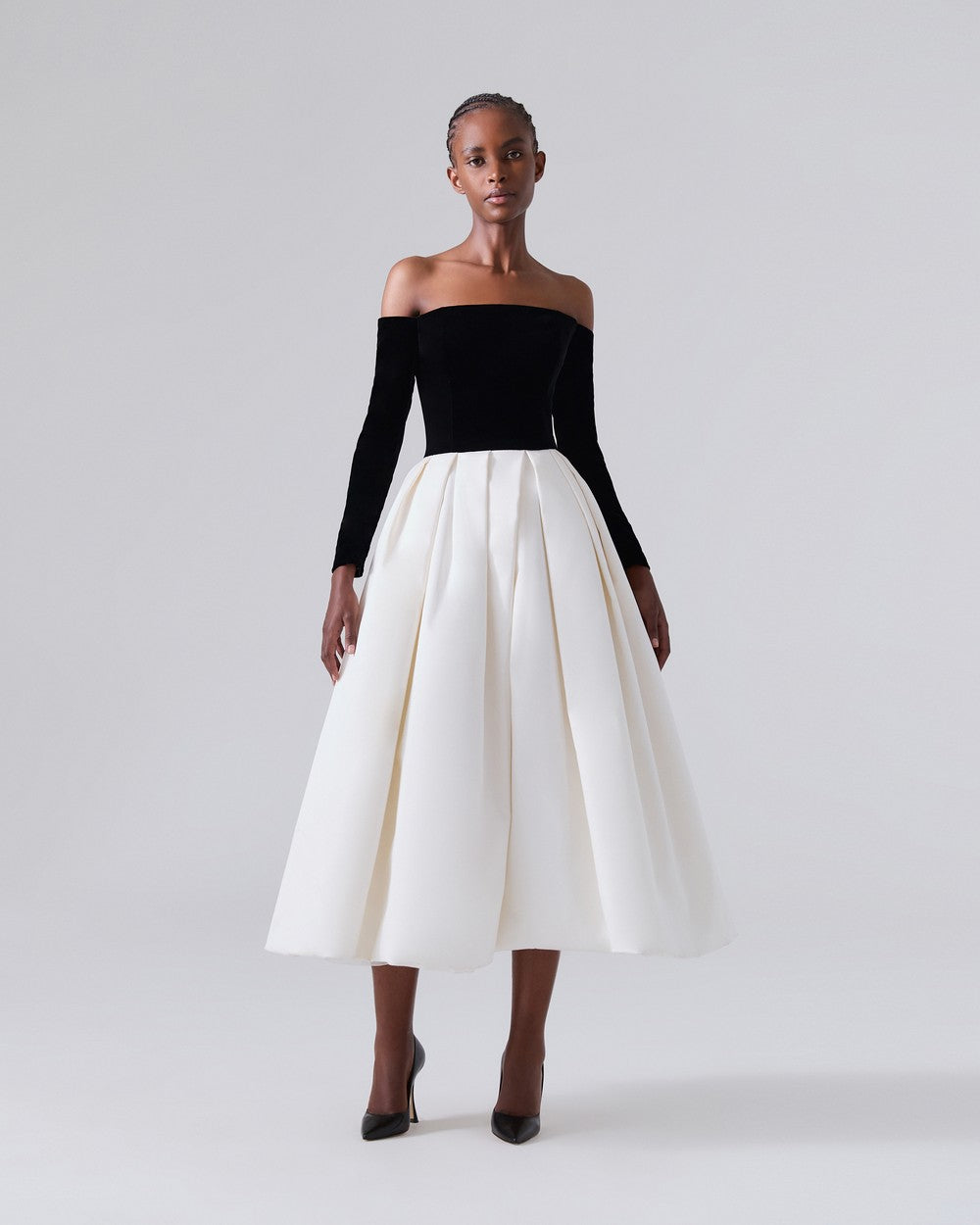 Off-The-Shoulder Combo Midi Dress ‌