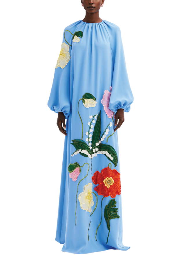 Painted Poppies & Lily Embroidered Caftan