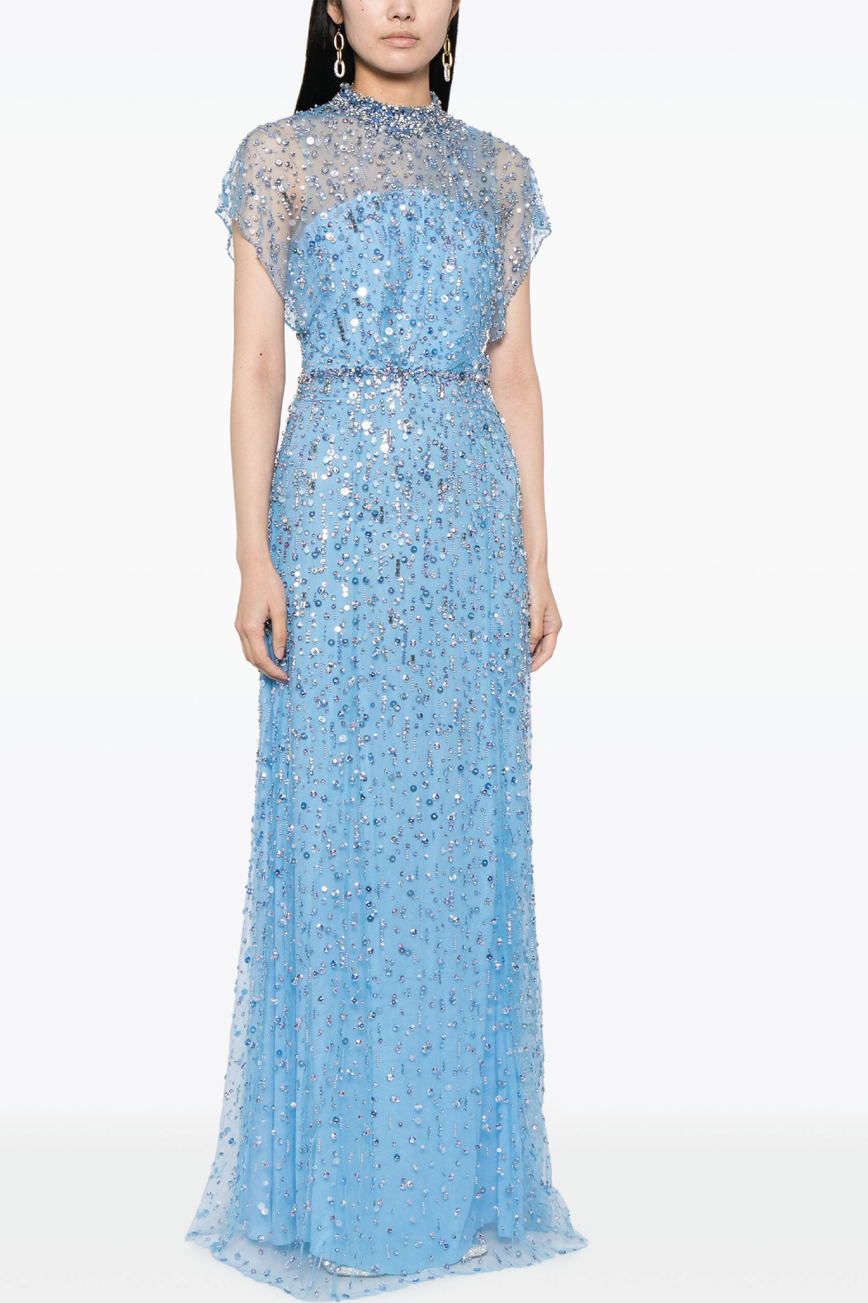Crystal Drop Sequin-Embellished Gown