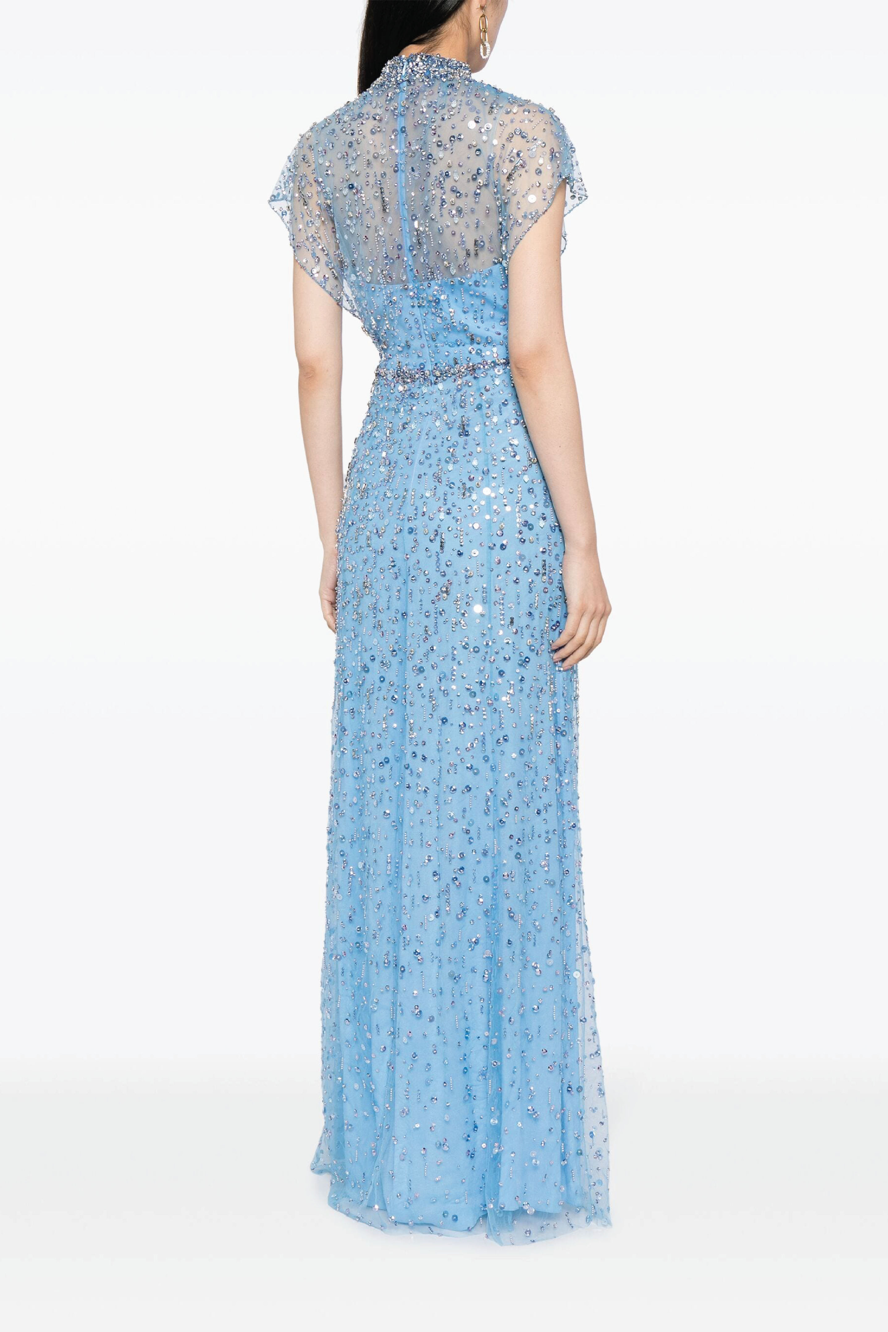 Crystal Drop Sequin-Embellished Gown