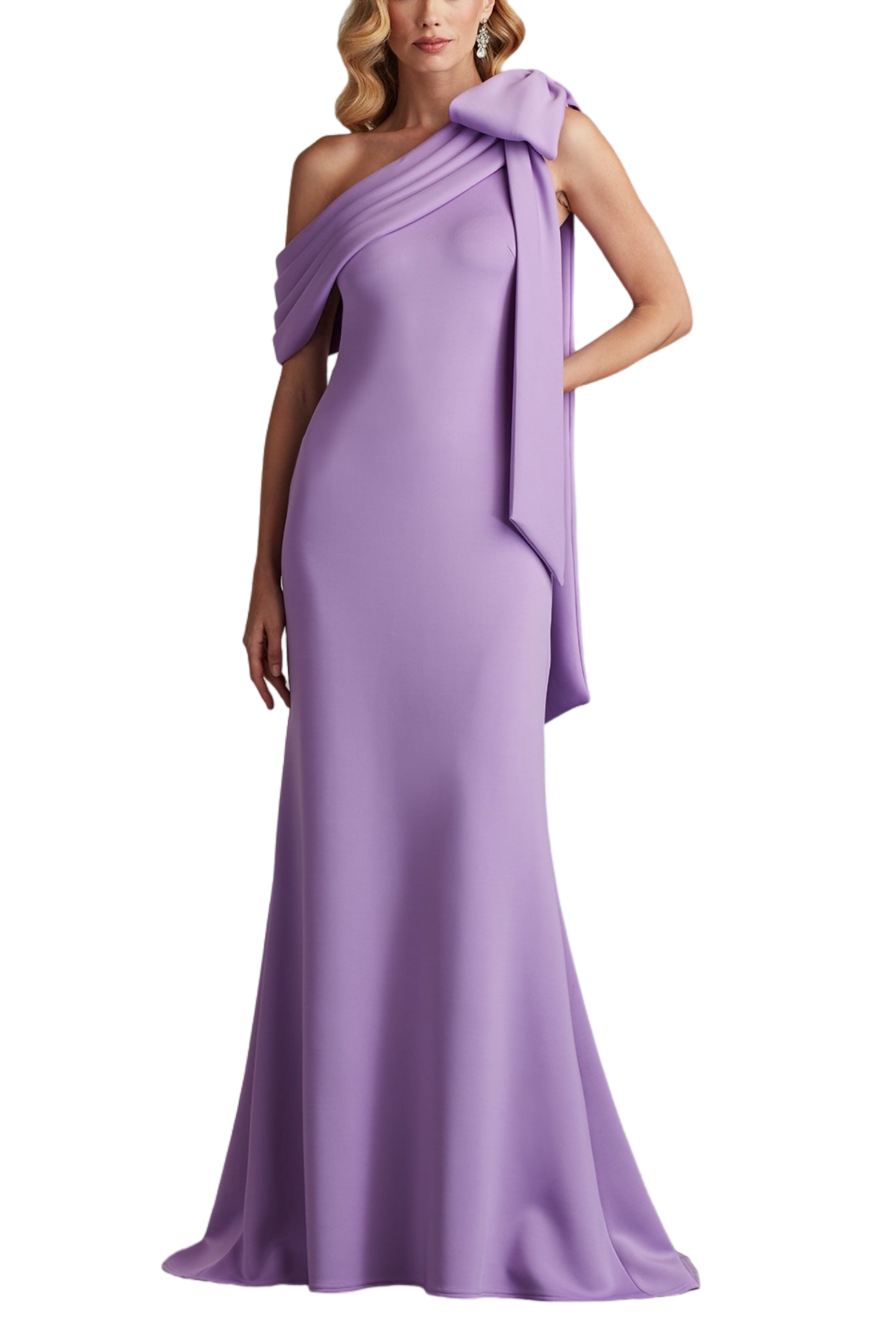 Cassia Bow-Shoulder Crepe Gown
