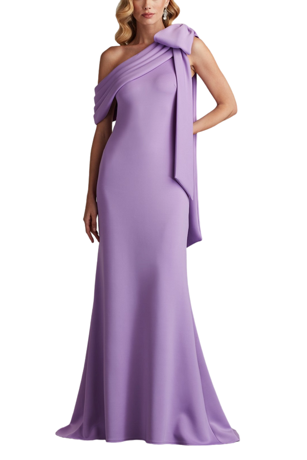 Cassia Bow-Shoulder Crepe Gown