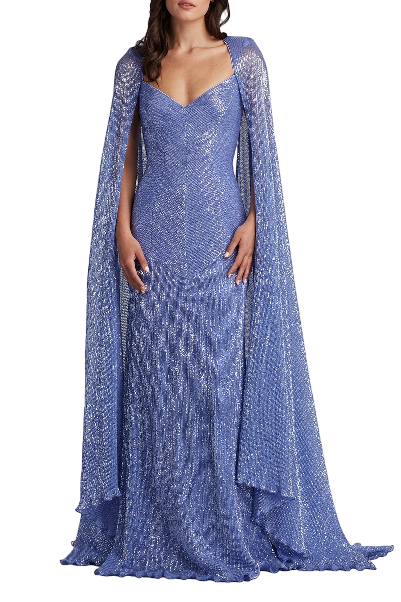 Isilay Sequin Cape Sleeve Gown