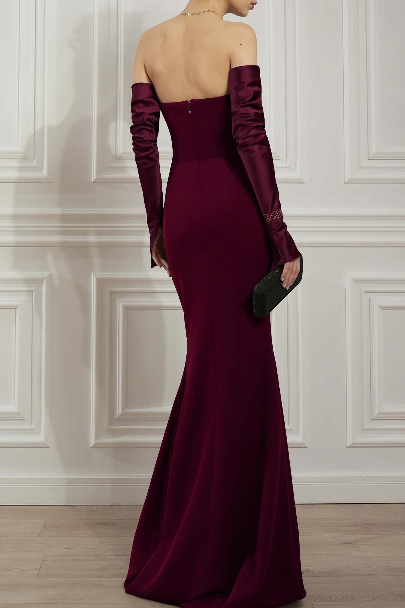 Raven Burgundy Crepe Long Dress