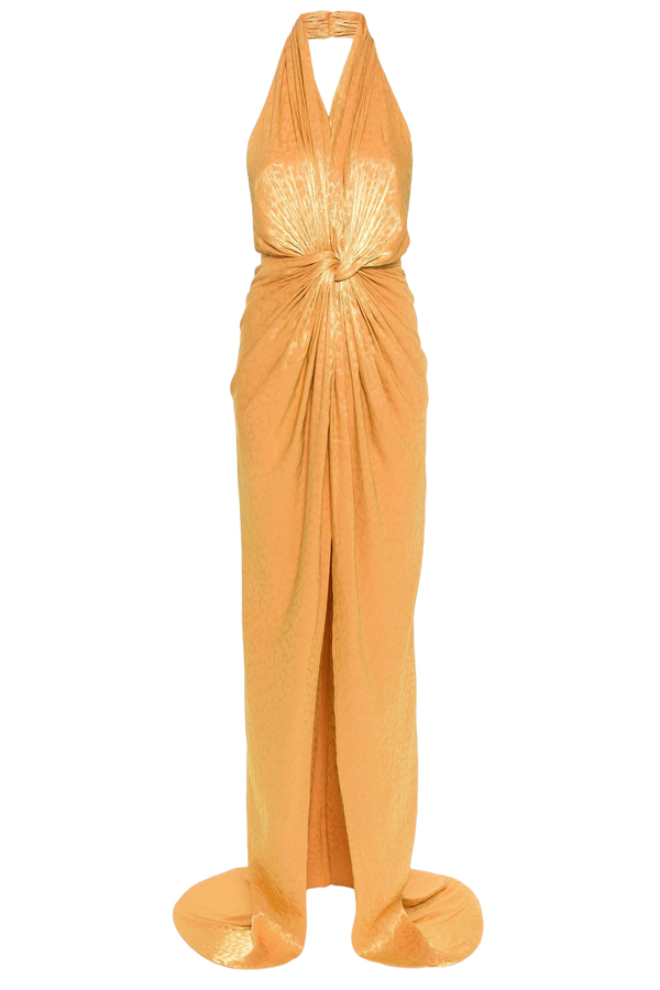 Leopard Lurex Georgette Halterneck Gown