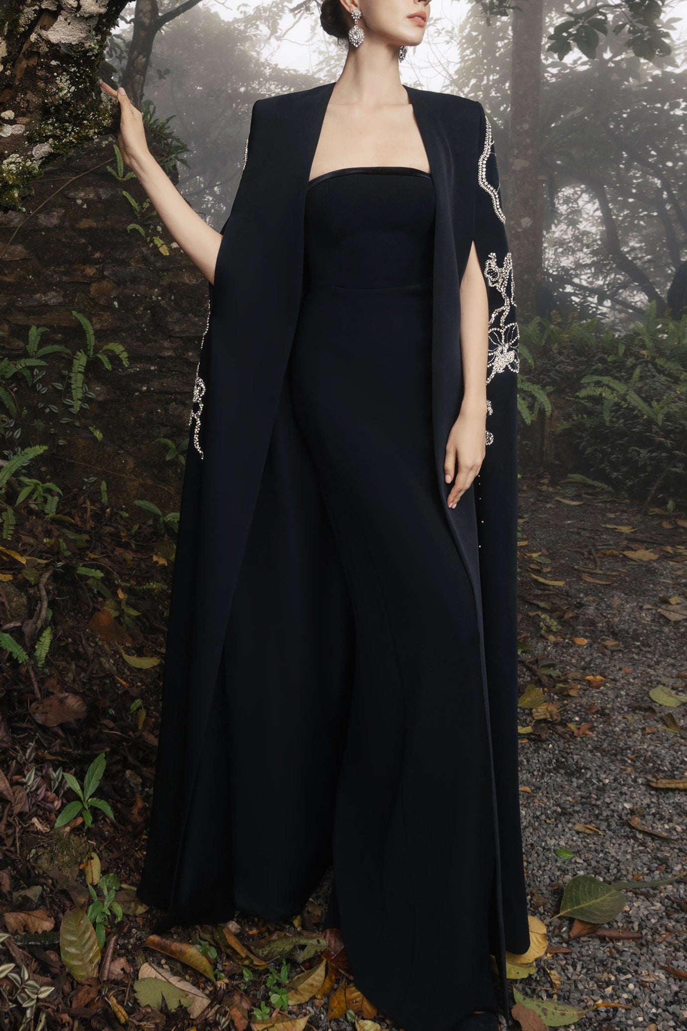 Long Cape With Straight Strapless Dress