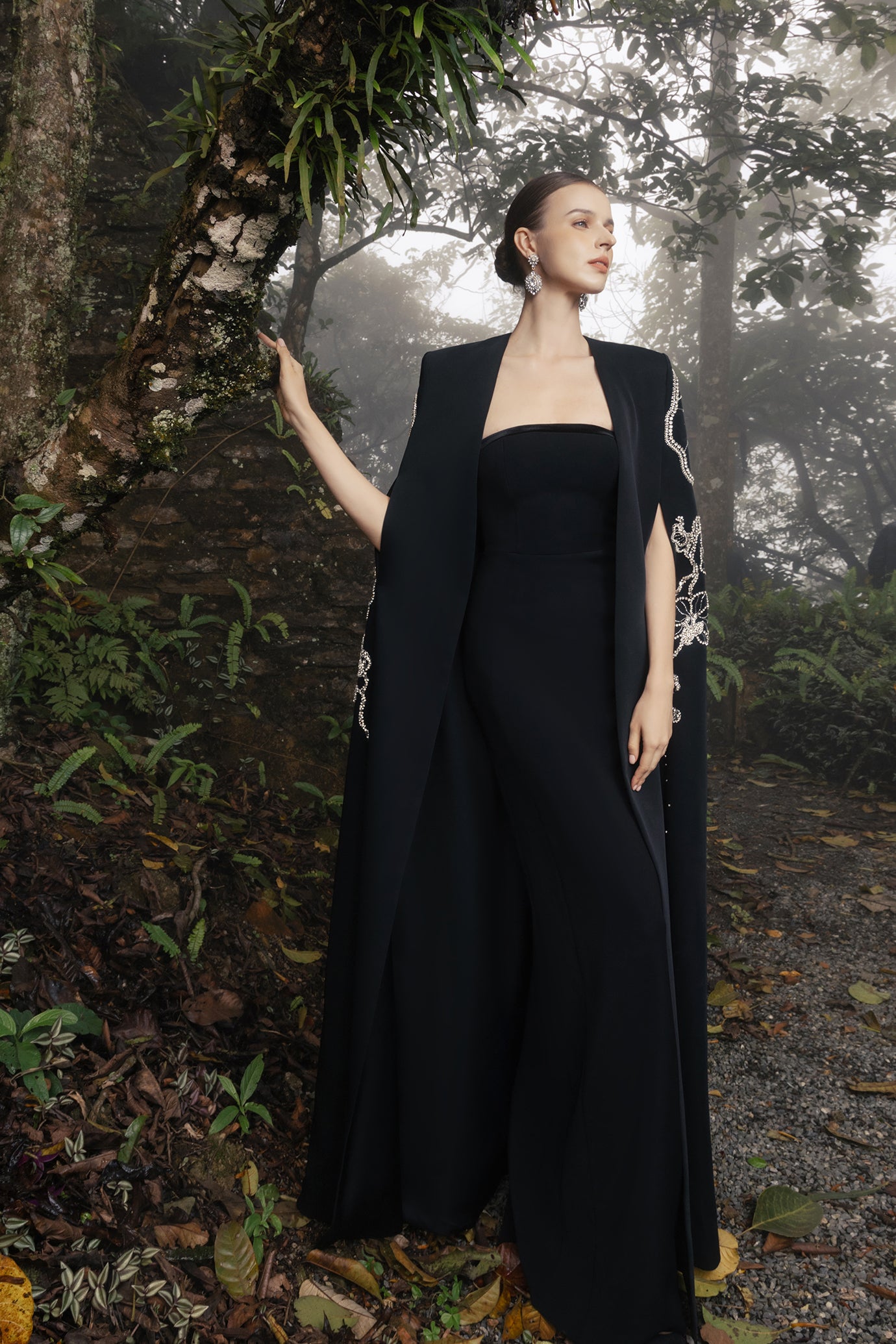 Long Cape With Straight Strapless Dress