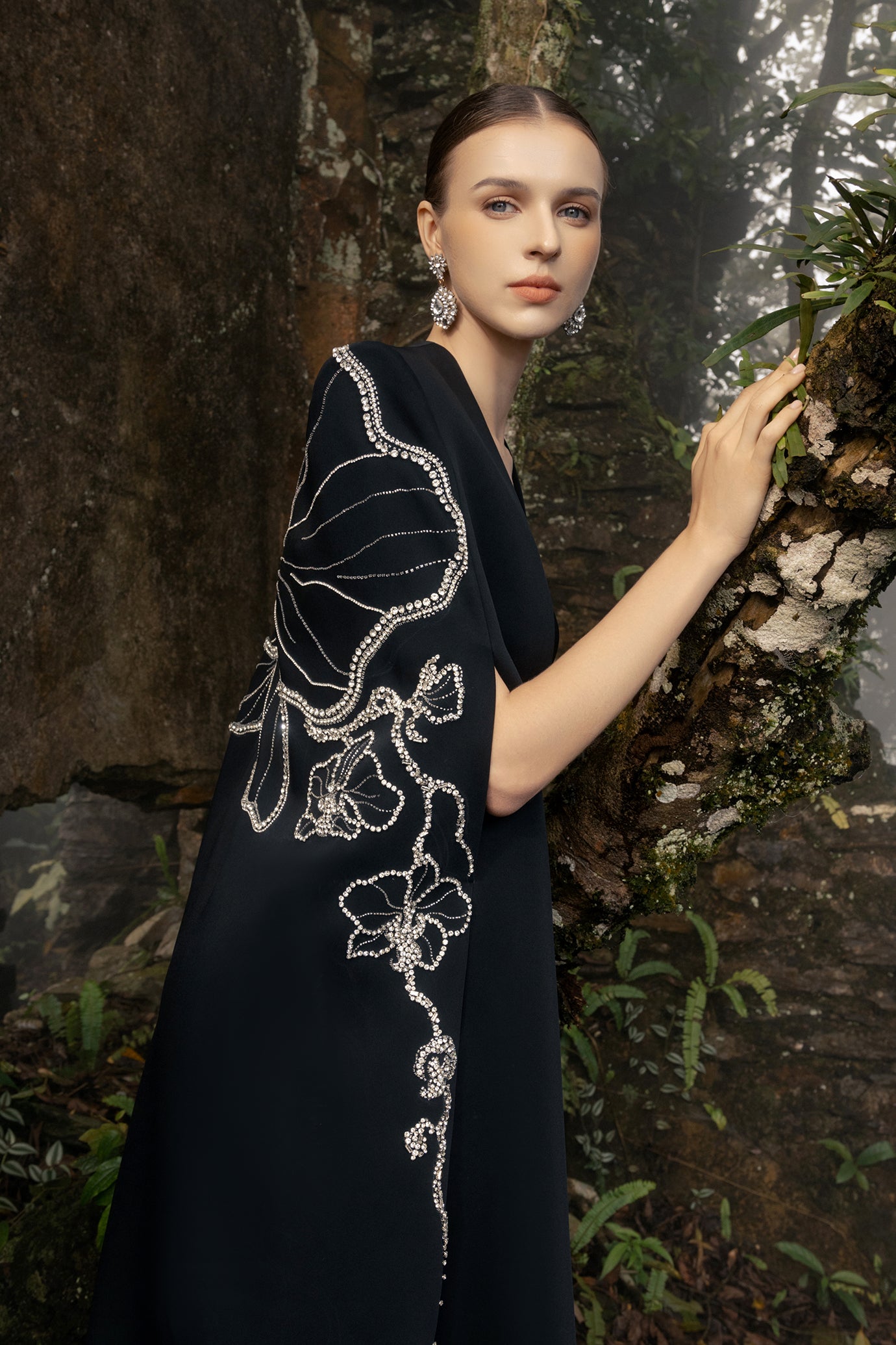 Long Cape With Straight Strapless Dress