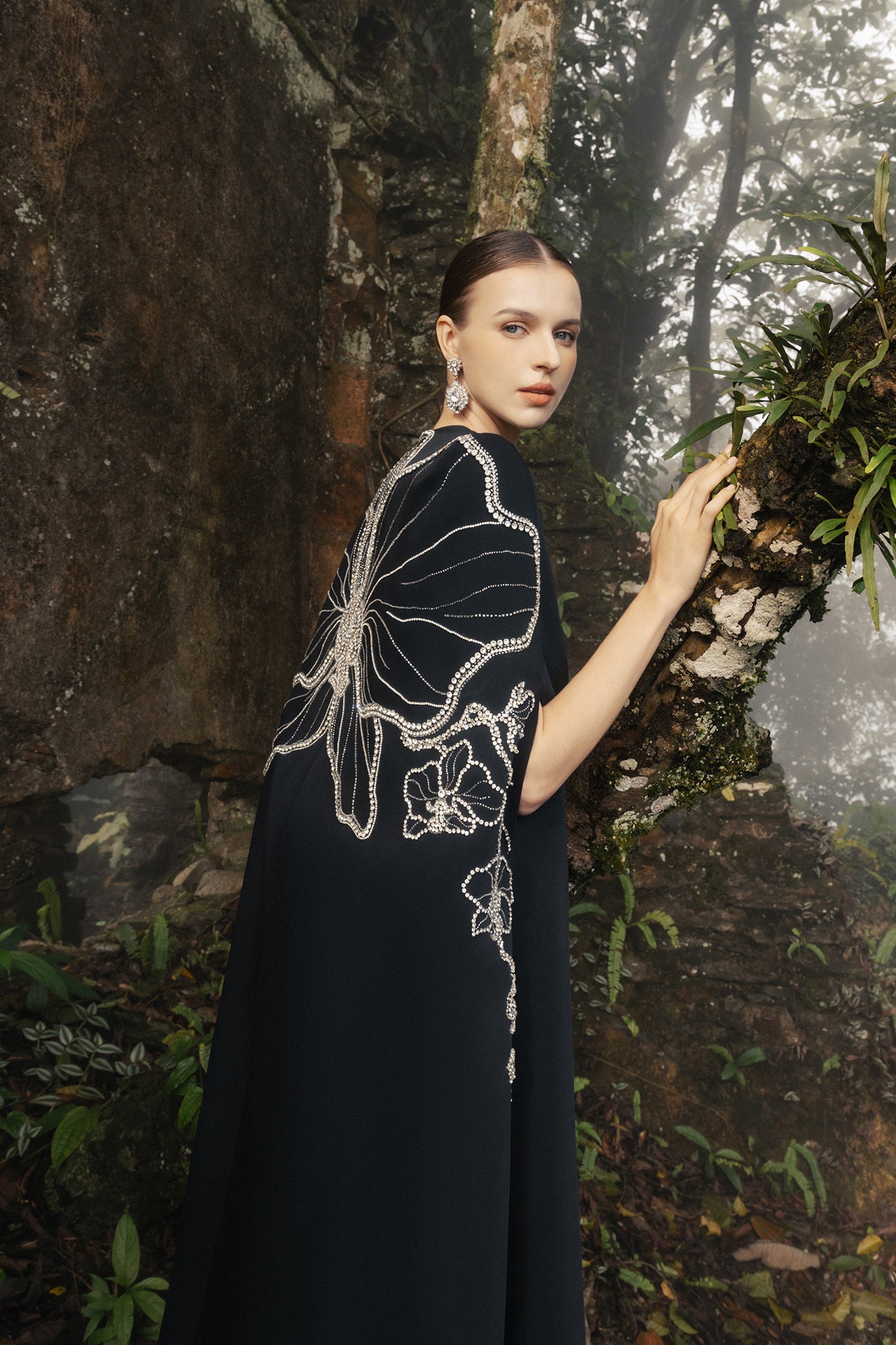 Long Cape With Straight Strapless Dress