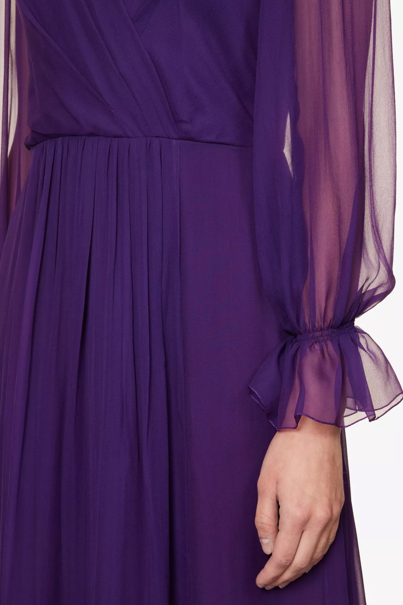 Semi Sheer Lace Trim Silk Maxi Dress