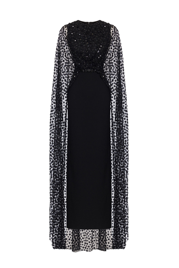 Embellished Cape Gown