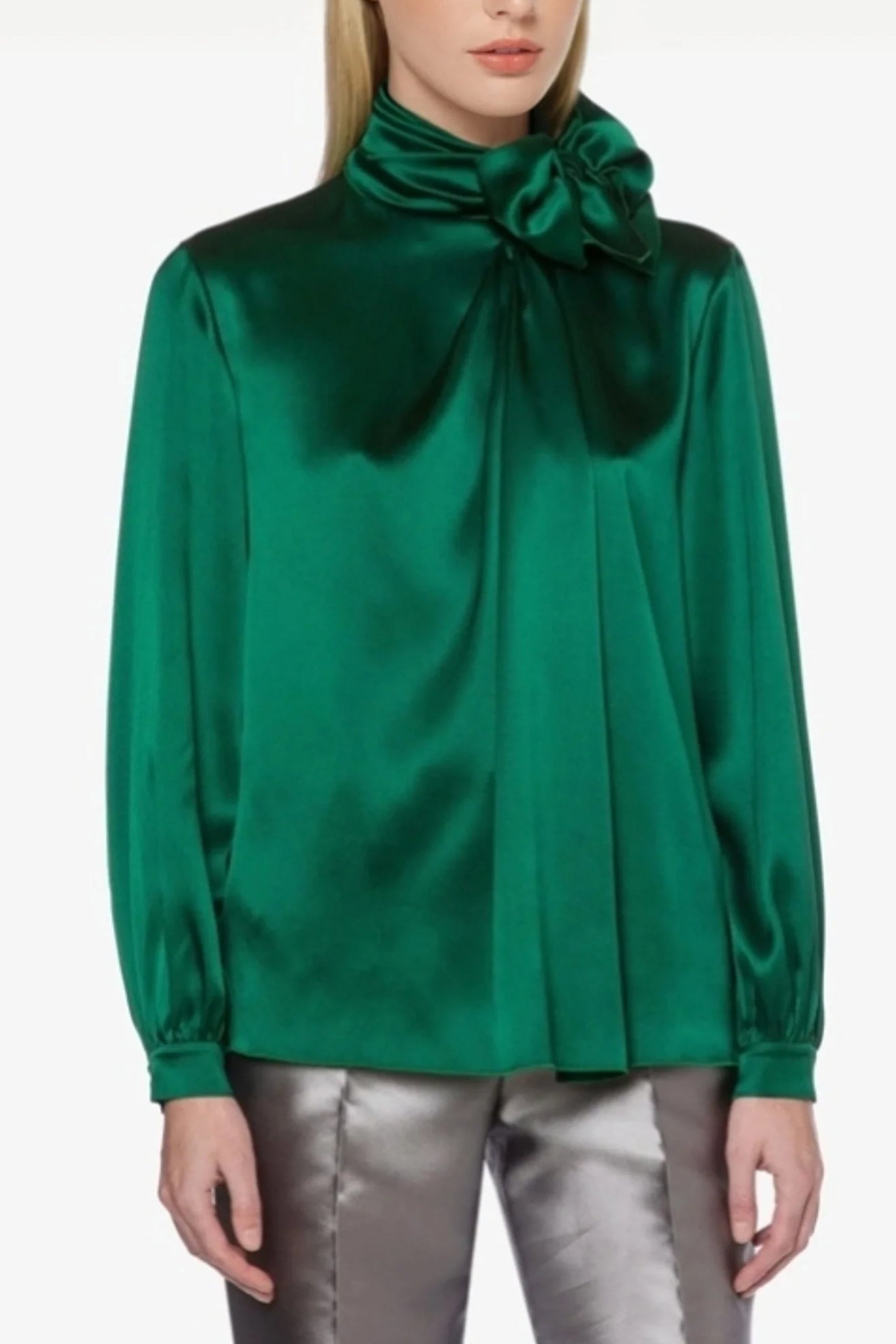 Satin Polo Shirt With Lavalliere Collar