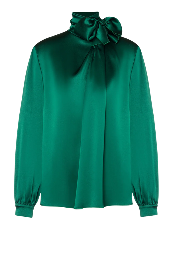 Satin Polo Shirt With Lavalliere Collar