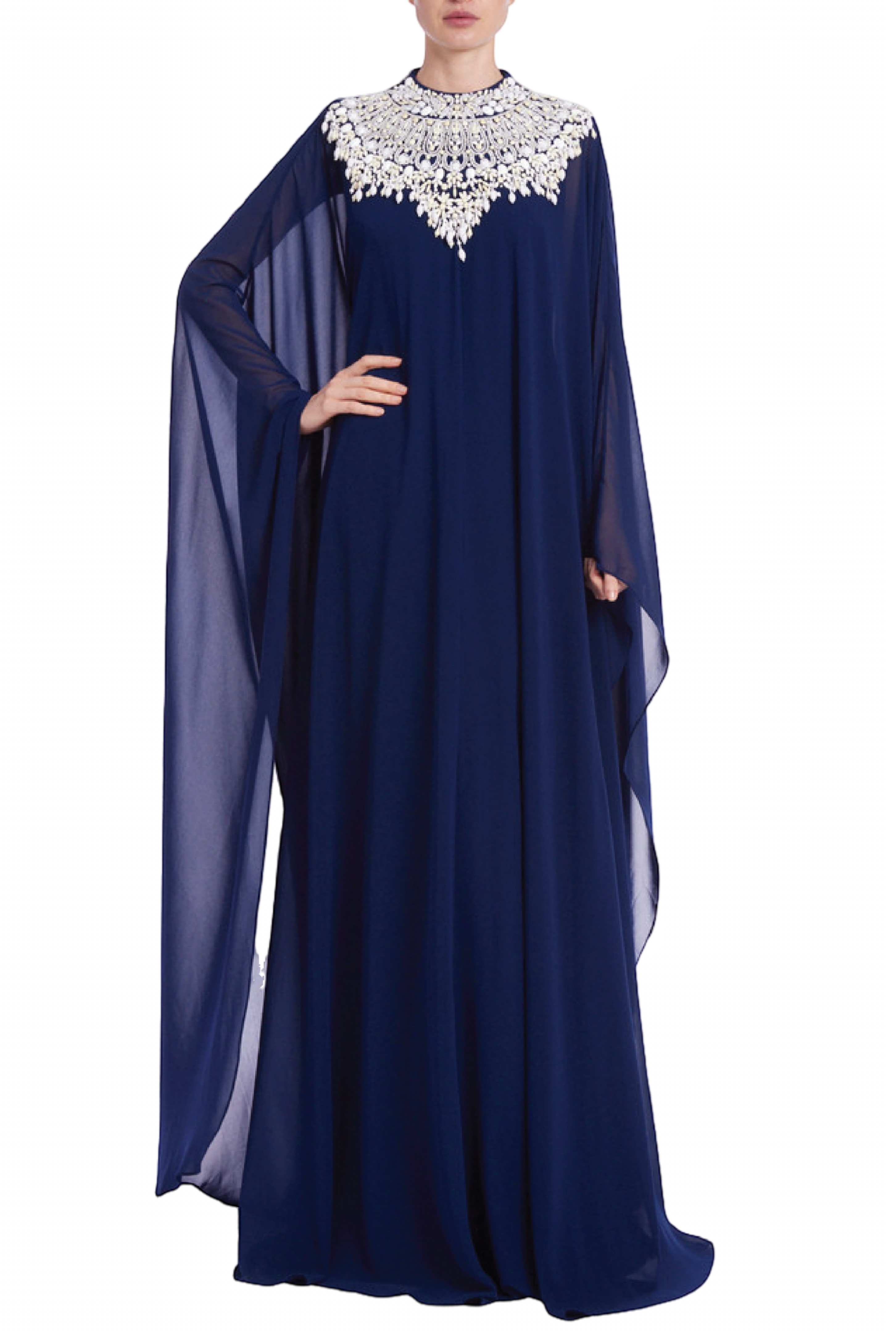Beaded Yoke Georgette Caftan Gown