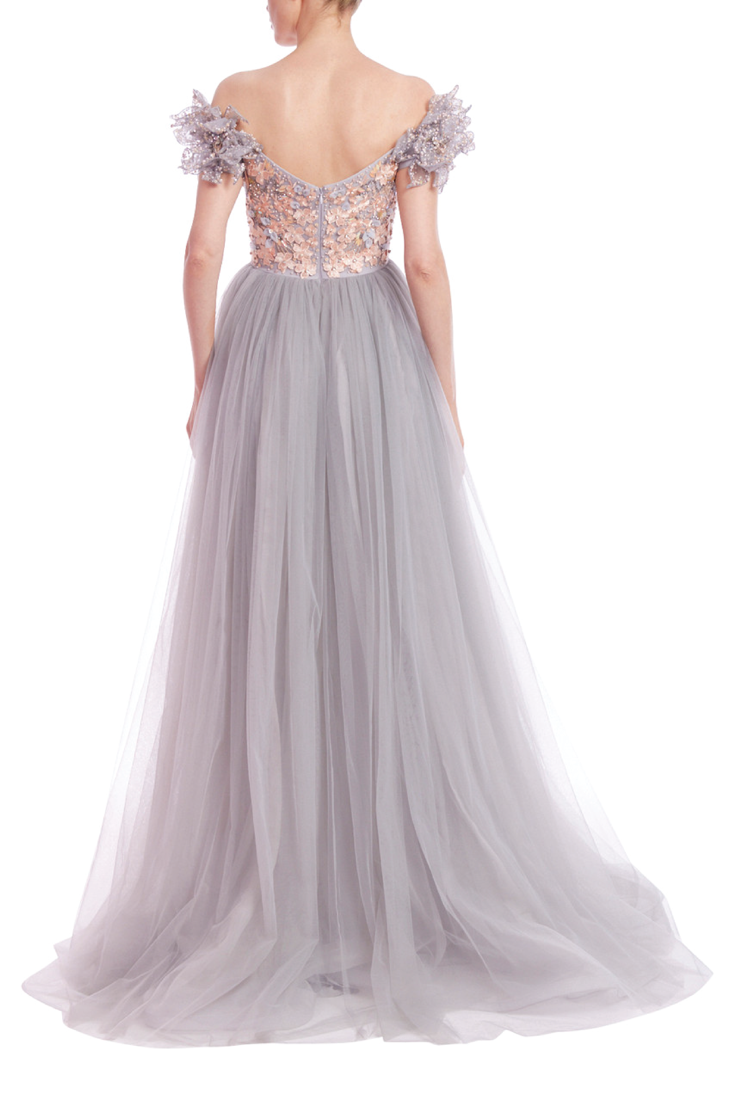 Off-the-Shoulder Embellished Bodice Empire Gown