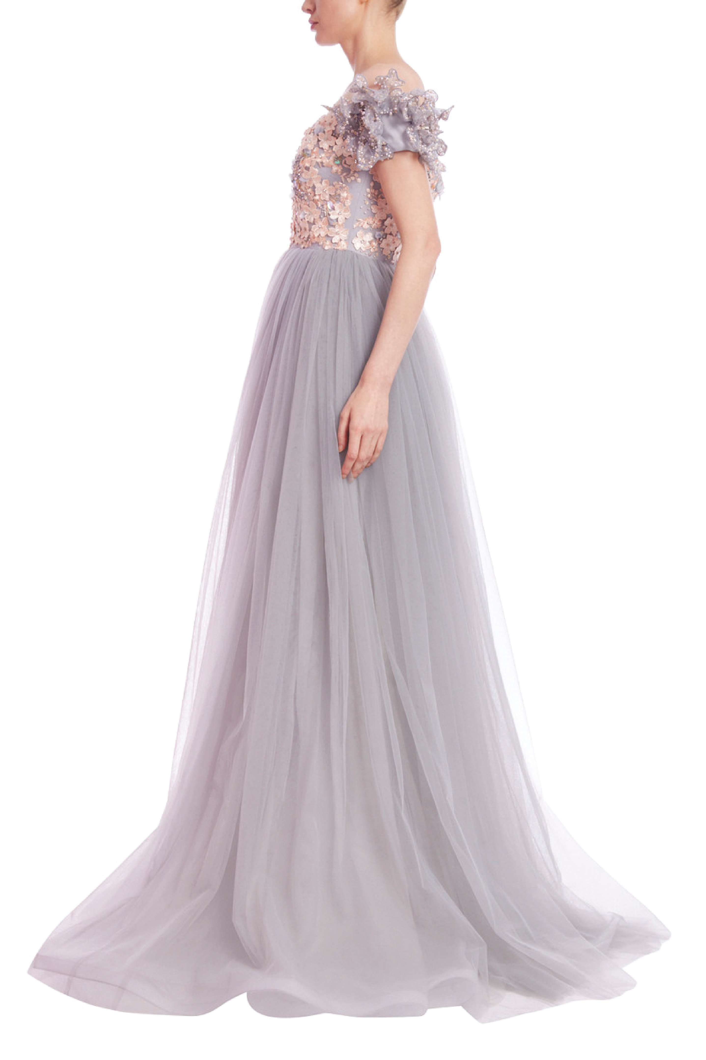 Off-the-Shoulder Embellished Bodice Empire Gown