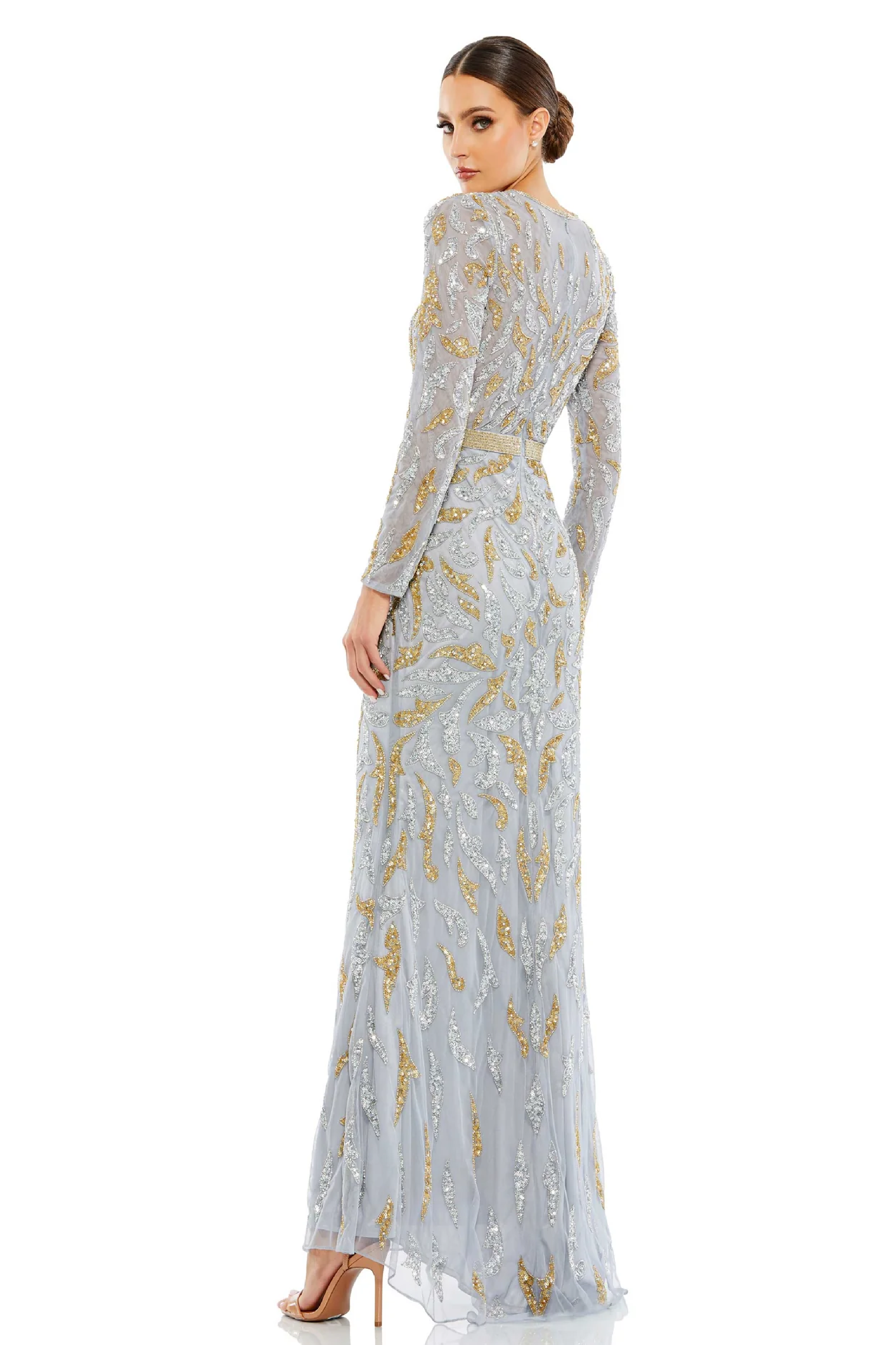 Beaded Long Sleeve Evening Gown