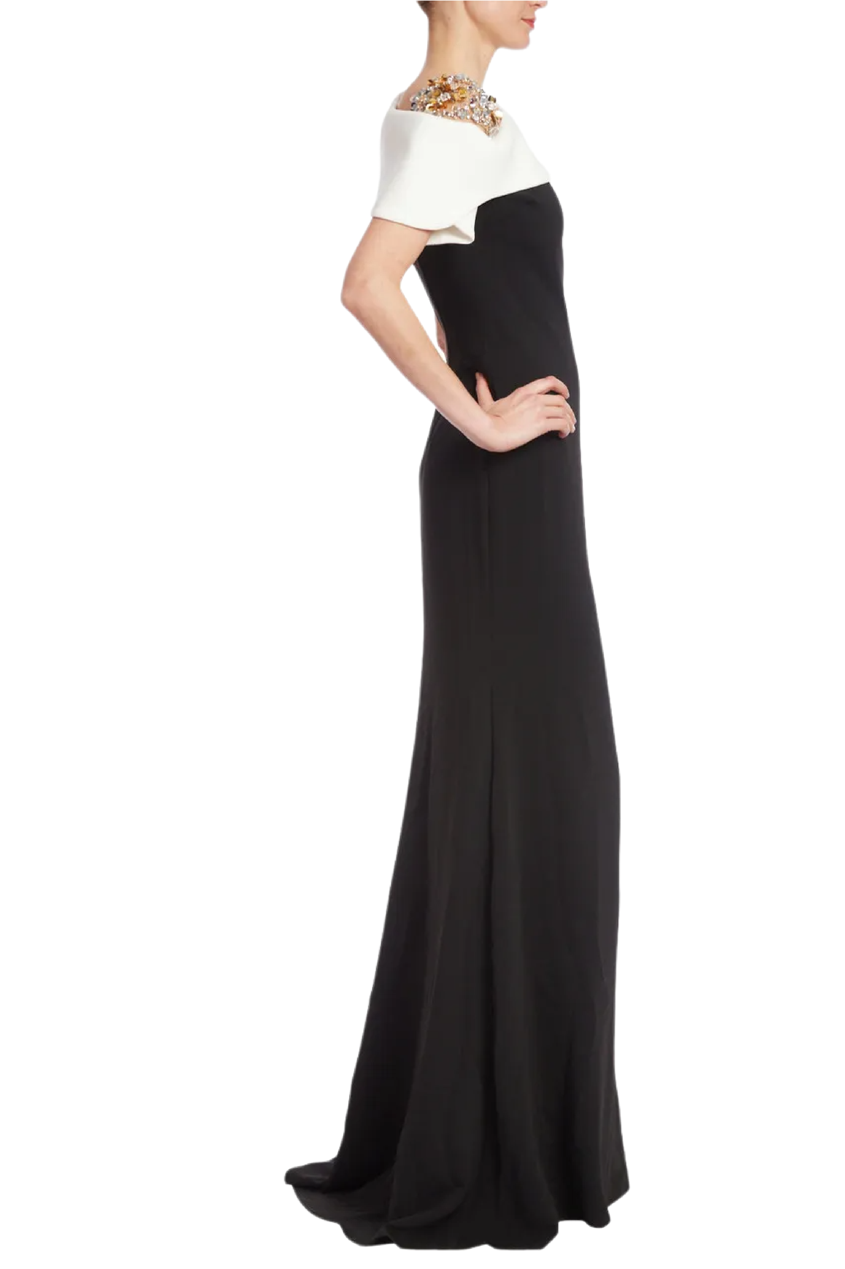 Two-Tone Column Gown with Beaded Shoulder