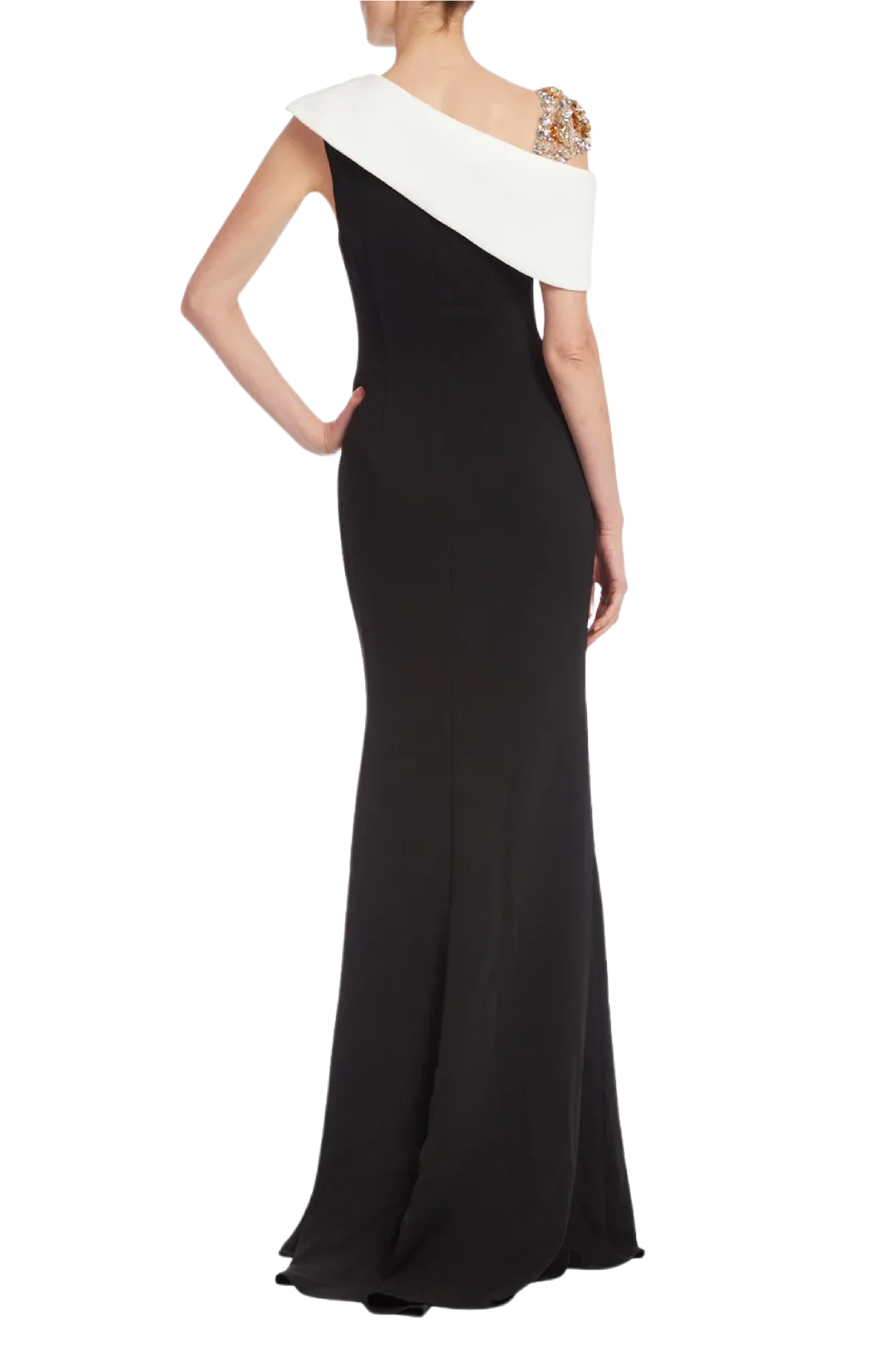 Two-Tone Column Gown with Beaded Shoulder