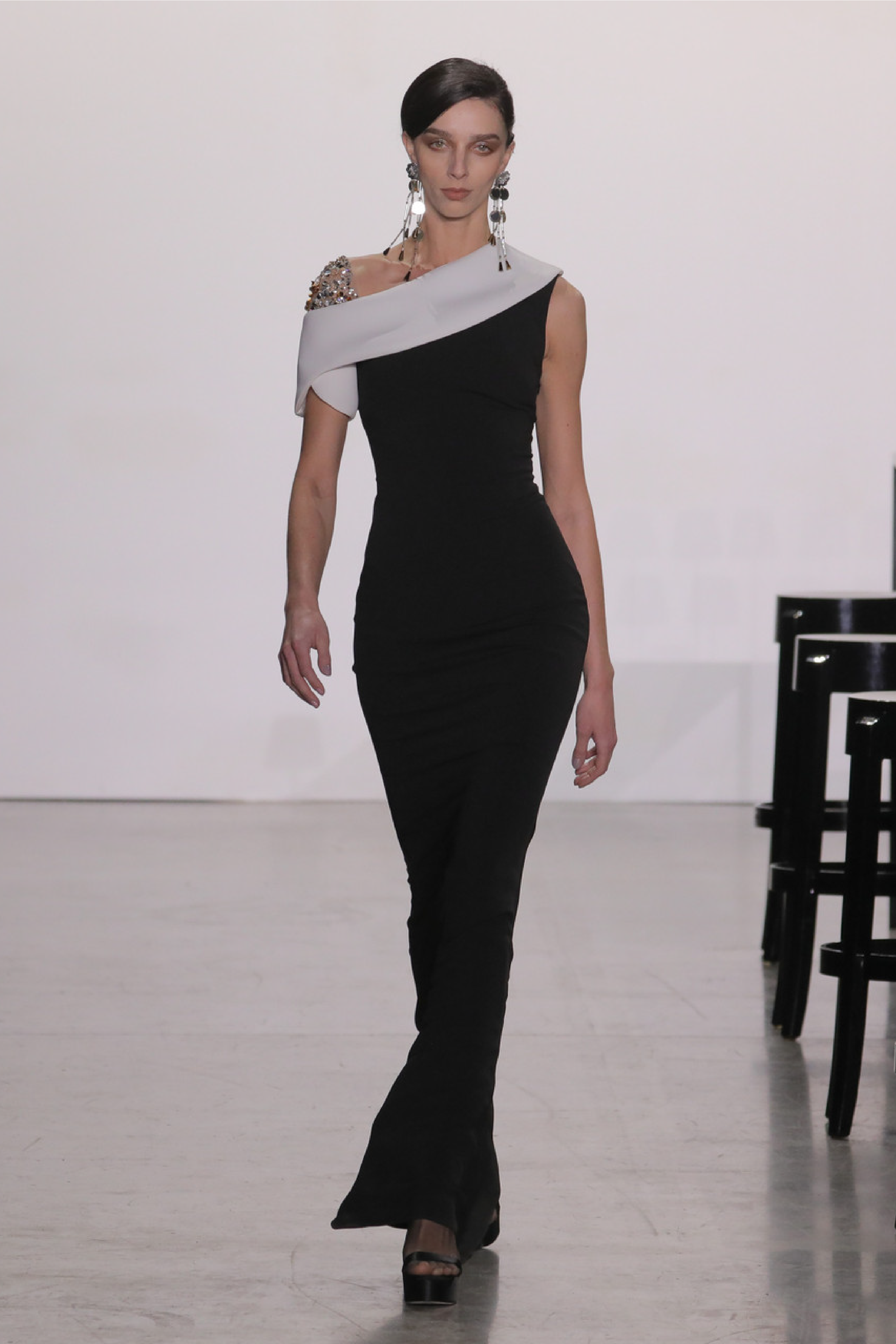 Two-Tone Column Gown with Beaded Shoulder