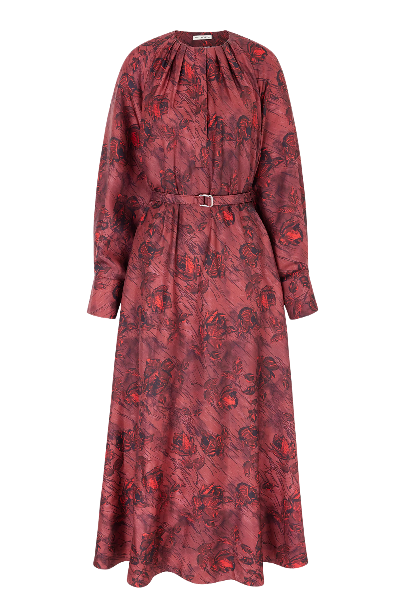 Bahiti Dress In Red Roses On Marble Print Silk Twill