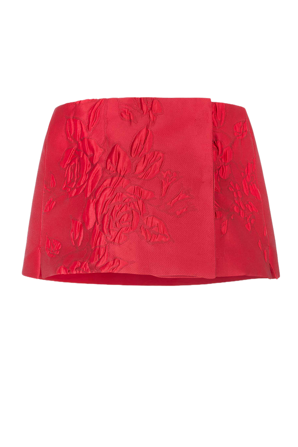 Bibiana Wrap In Red Graphic Rose Jacquard