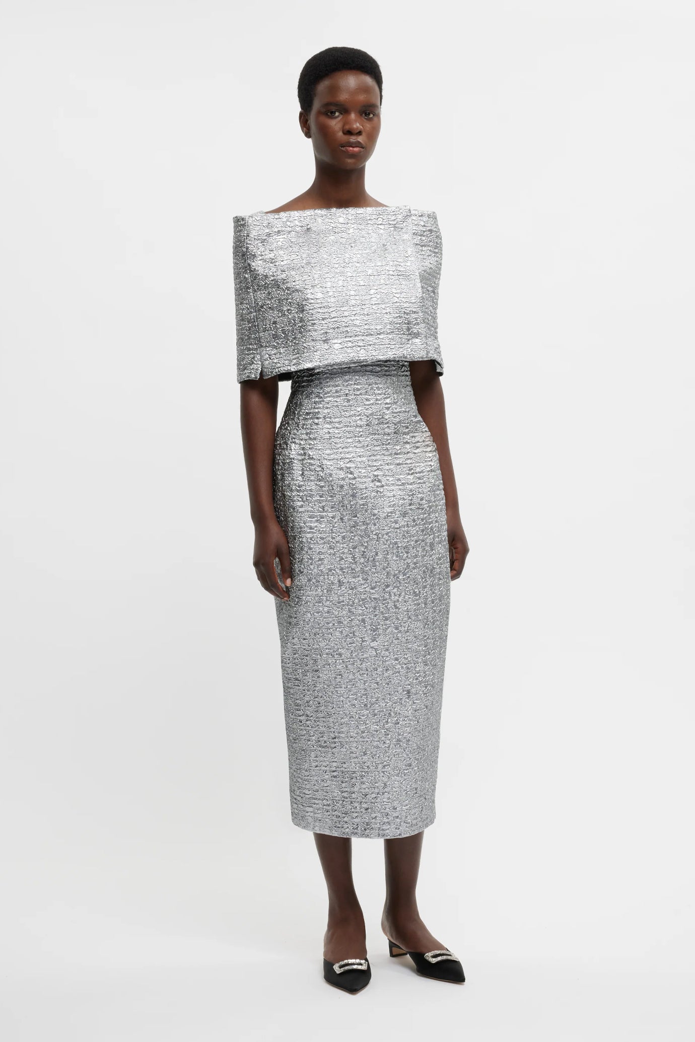 Bibiana Wrap In Silver Metallic Seersucker